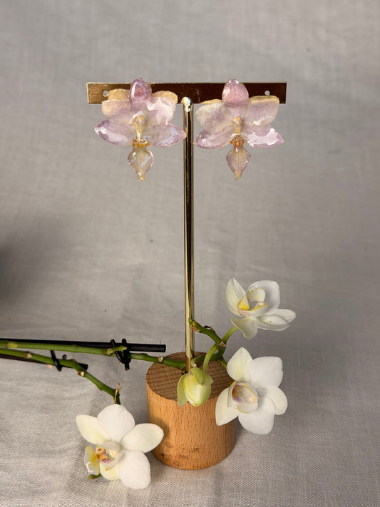 Pendientes Mini Orquídea Lila Tipo Botón